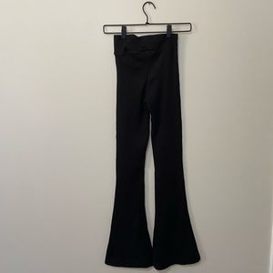 Black Ribbed Knit Flare Leggings (Size: S) (Color: Black)